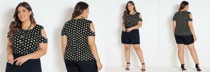 Blusa com Ombros Vazados Po Plus Size