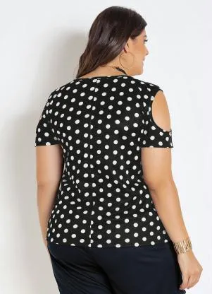 Marguerite - Blusa com Ombros Vazados Poá Plus Size - MARGUERITE