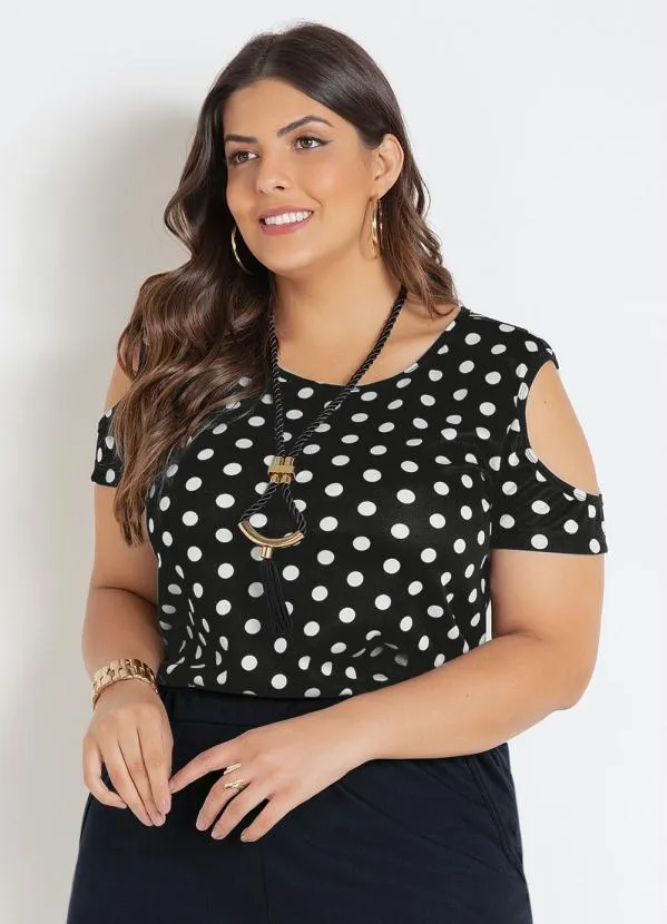 Marguerite - Blusa com Ombros Vazados Poá Plus Size