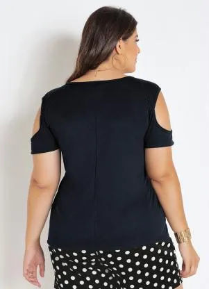 Marguerite - Blusa com Ombros Vazados Preta Plus Size - MARGUERITE