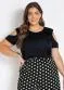 Marguerite - Blusa com Ombros Vazados Poá Plus Size - variação: Preta