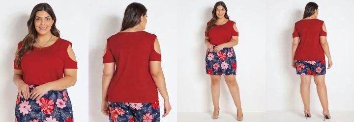 Blusa com Ombros Vazados Vermelha Plus Size