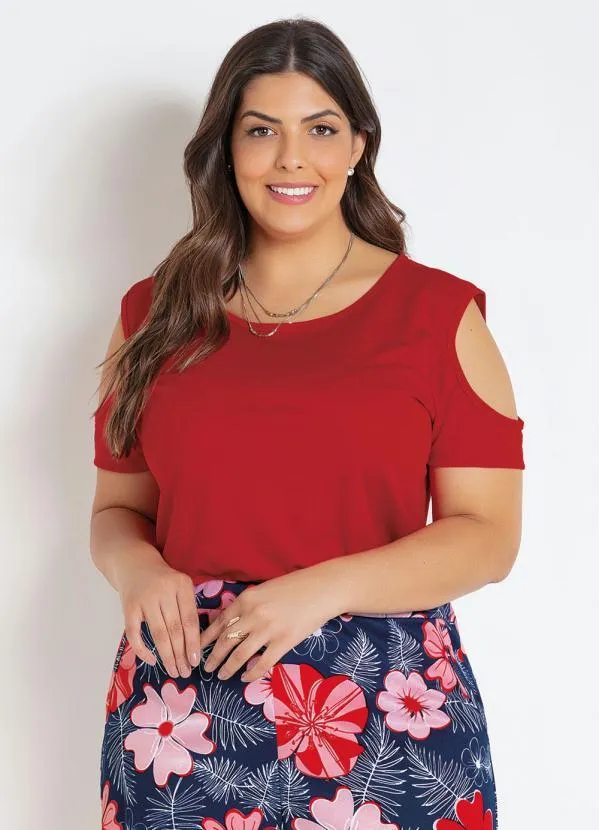Marguerite - Blusa com Ombros Vazados Vermelha Plus Size
