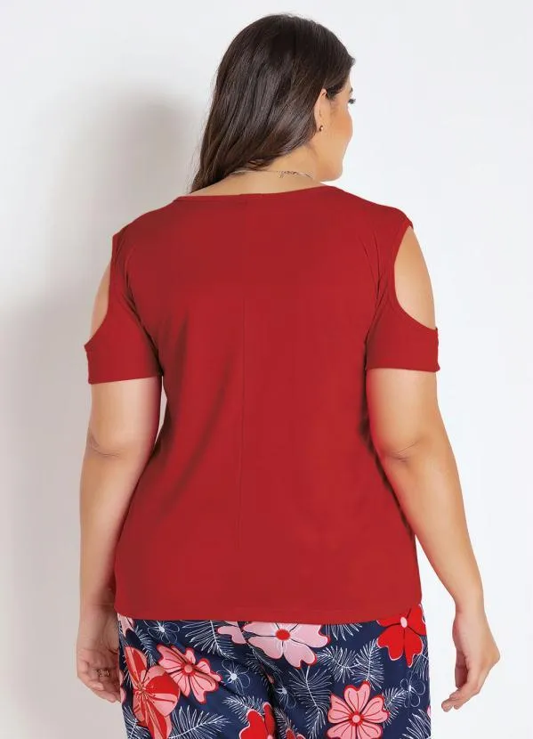Marguerite - Blusa com Ombros Vazados Vermelha Plus Size 2