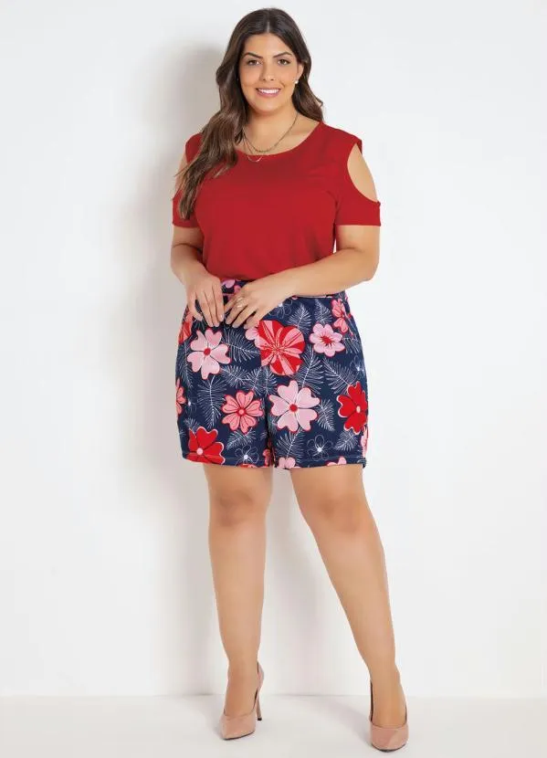 Marguerite - Blusa com Ombros Vazados Vermelha Plus Size 3