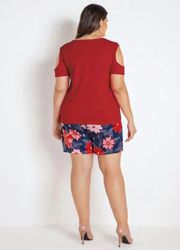 Marguerite - Blusa com Ombros Vazados Vermelha Plus Size 4