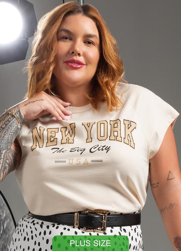 Cativa - Blusa Comfort Plus Size Estampada Bege