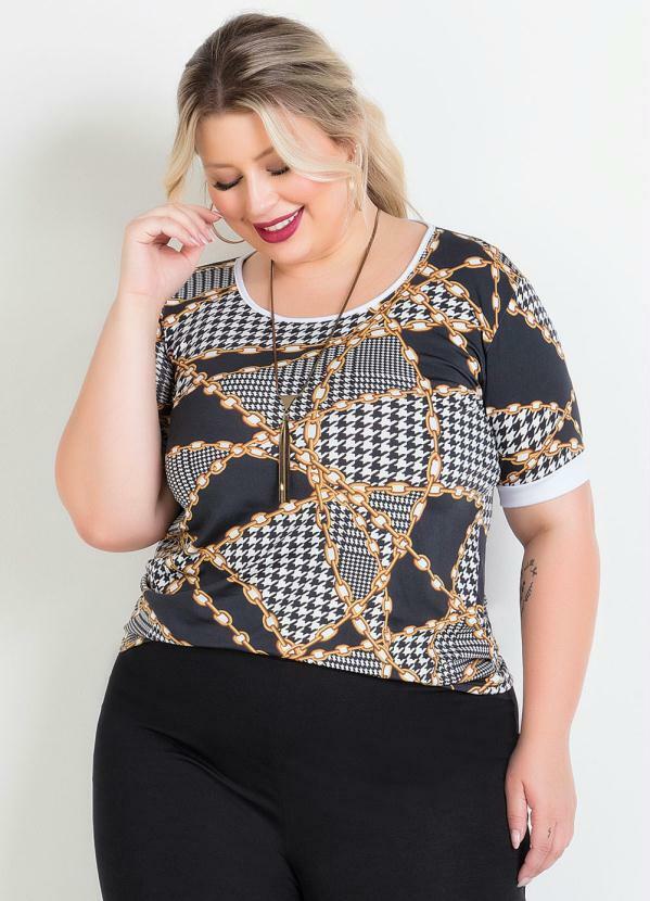 Blusa (Correntes) Manga Curta Plus Size