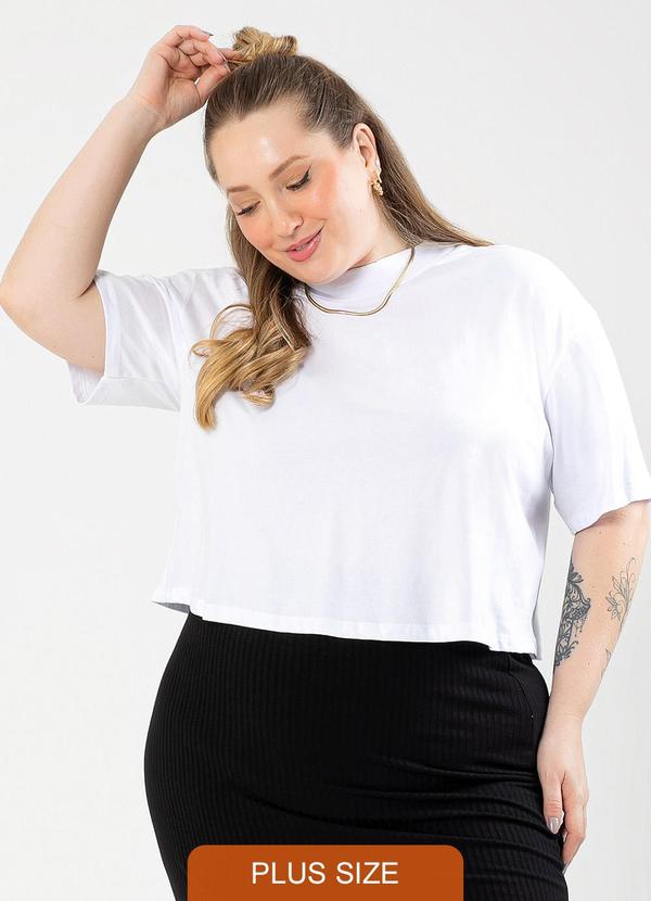 Cativa - Blusa Cropped Plus Size em Algodão Branco
