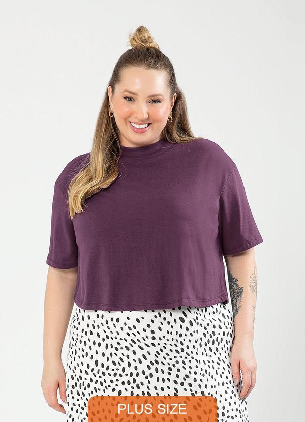 Cativa - Blusa Cropped Plus Size em Algodão Roxo