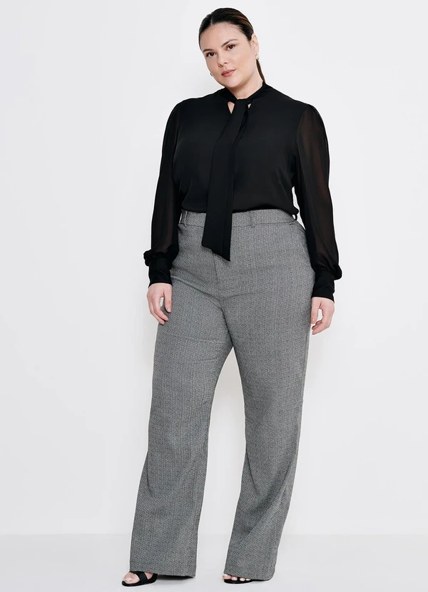 Principessa - Blusa de Crepe com Laço Plus Size Isabele Preta