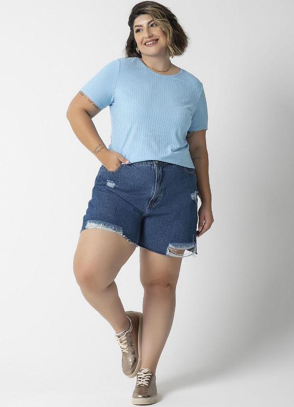 Habana - Blusa de Manga Curta Canelada Azul 2