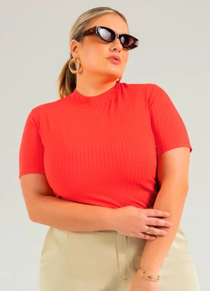 Cativa - Blusa de Manga Curta Canelada Laranja - CATIVA