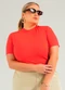 Cativa - Blusa Plus Size em Canelado Azul Claro - variação: Laranja