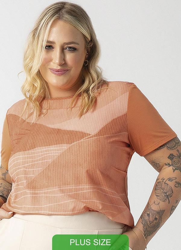 Habana - Blusa de Manga Curta Canelada Laranja