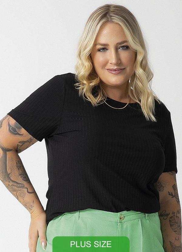 Habana - Blusa de Manga Curta Canelada Preto