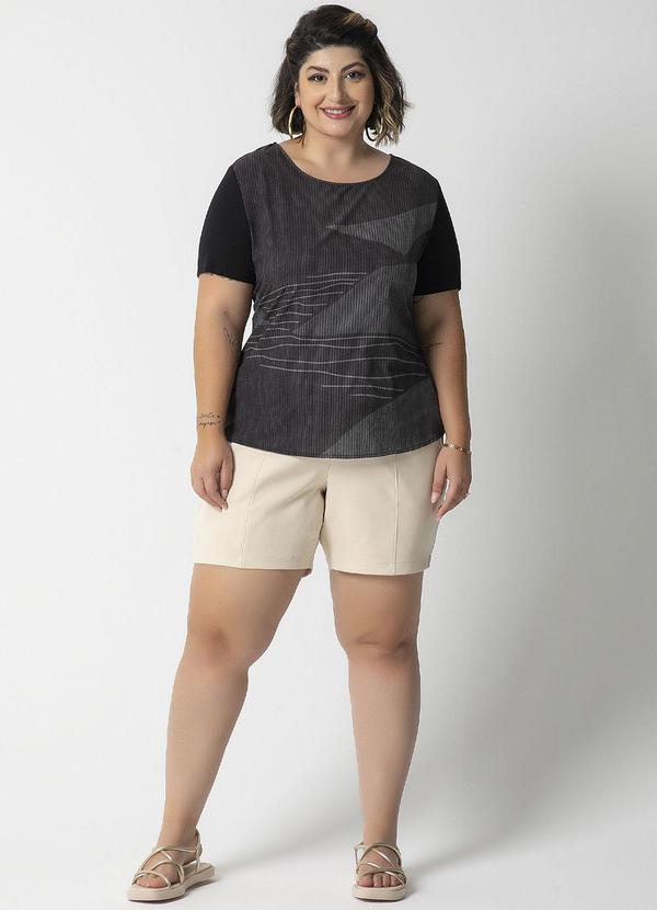 Habana - Blusa de Manga Curta Canelada Preto 2