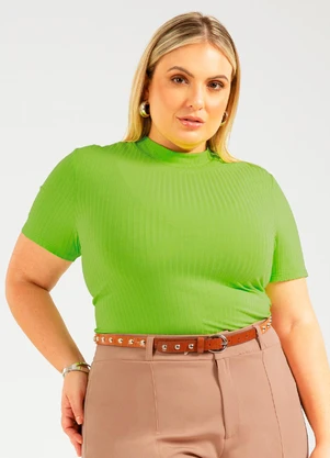 Cativa - Blusa de Manga Curta Canelada Verde - CATIVA