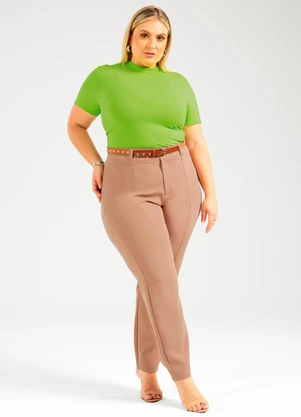 Cativa - Blusa de Manga Curta Canelada Verde - CATIVA