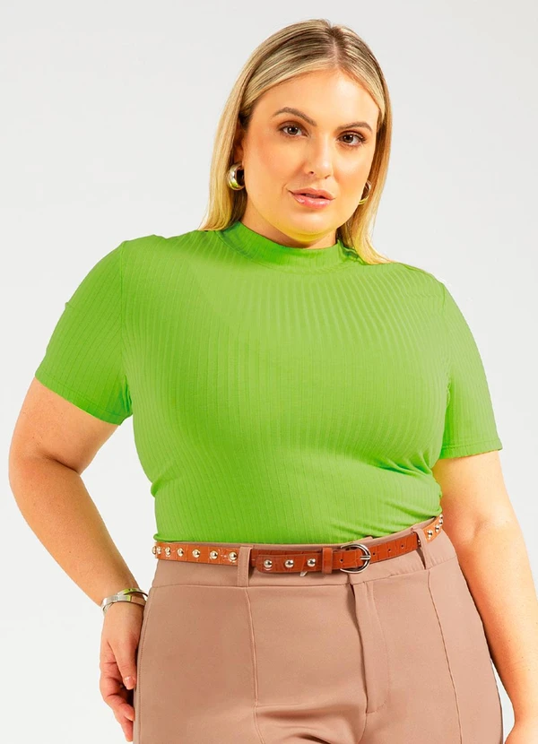 Cativa - Blusa de Manga Curta Canelada Verde