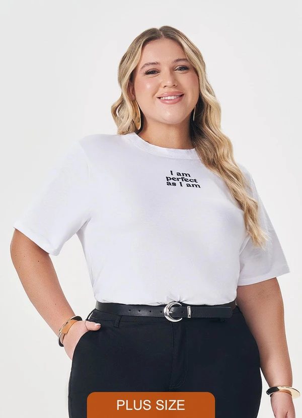 Lisamour - Blusa de Manga Curta com Estampa Frontal Branca