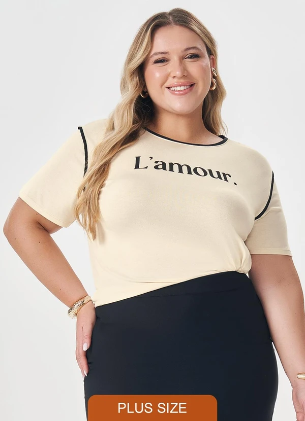 Lisamour - Blusa de Manga Curta com Estampa Frontal Preta
