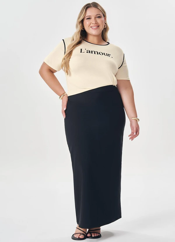 Lisamour - Blusa de Manga Curta com Estampa Frontal Preta 1