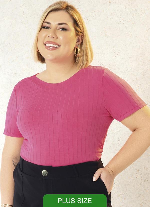 Cativa Plus Size - Blusa de Manga Curta em Canelado Rosa
