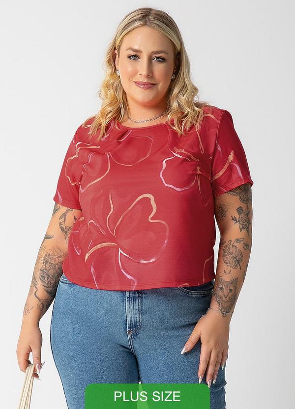 Habana - Blusa de Manga Curta Estampada Vermelho