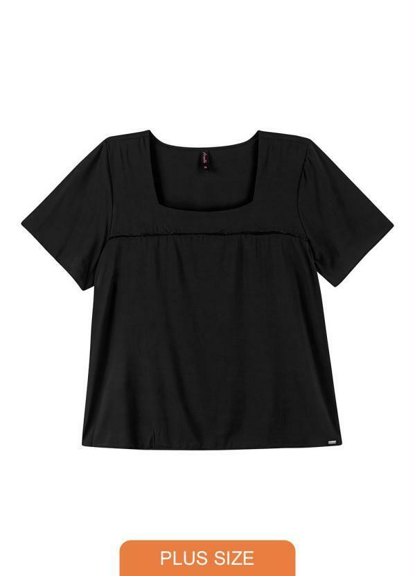 Maelle - Blusa Decote Quadrado Manga Curta Preto