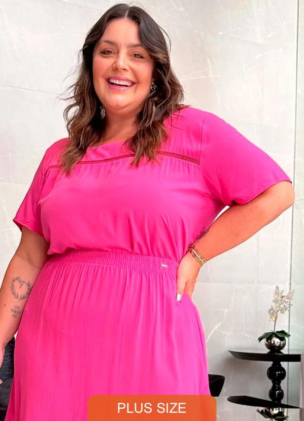 Maelle - Blusa Decote Quadrado Manga Curta Rosa