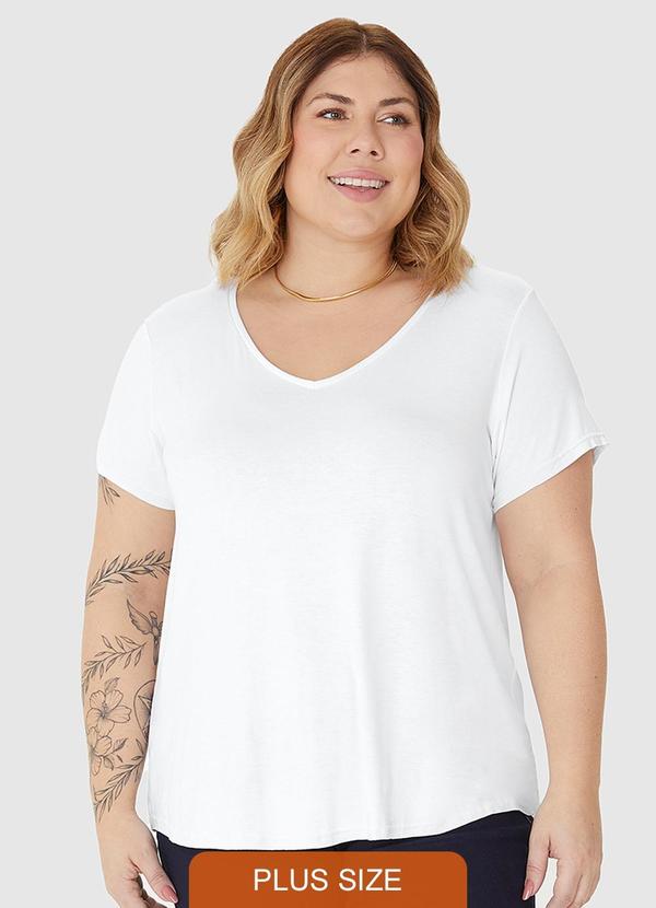 Malwee - Blusa Decote V Barra Mullet em Viscose Branco