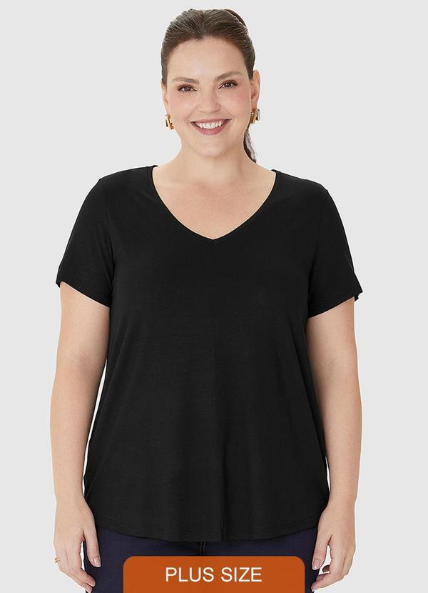 Malwee - Blusa Decote V Barra Mullet em Viscose Preto