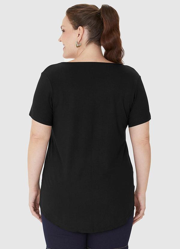 Malwee - Blusa Decote V Barra Mullet em Viscose Preto 3