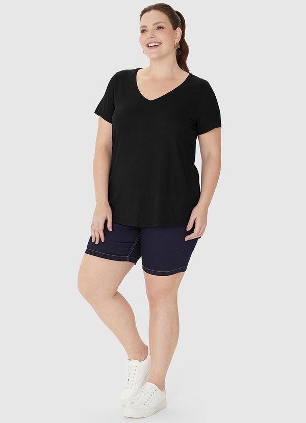 Malwee - Blusa Decote V Barra Mullet em Viscose Preto 2