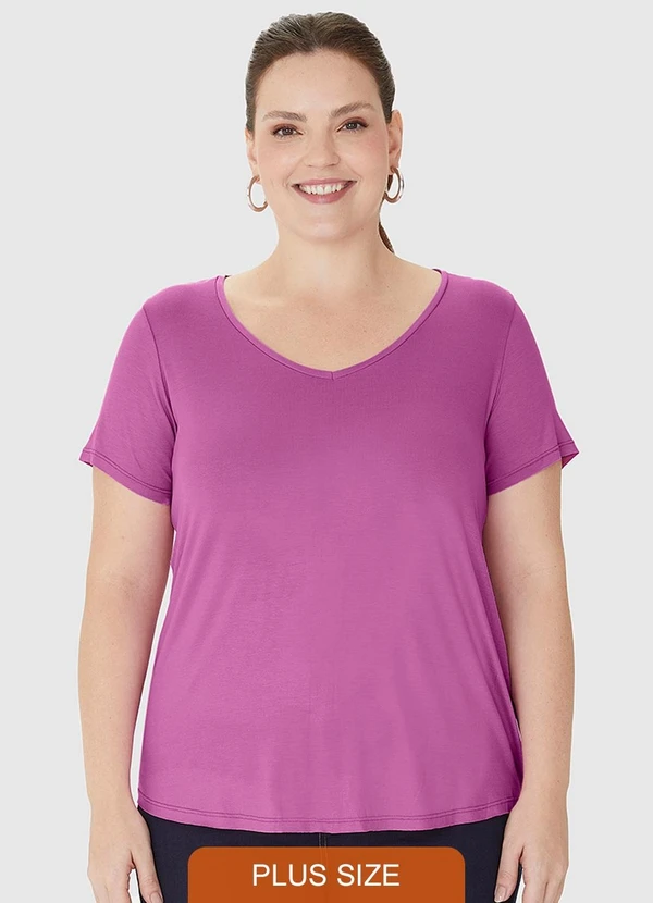 Malwee - Blusa Decote V Barra Mullet em Viscose Roxo