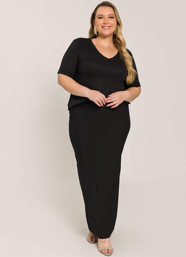 Lisamour - Blusa Decote V Canelada de Manga Curta Preta 2