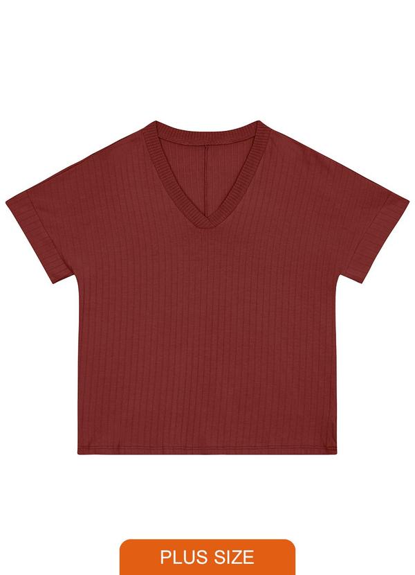 Malwee - Blusa Decote V Canelada Plus Bordô