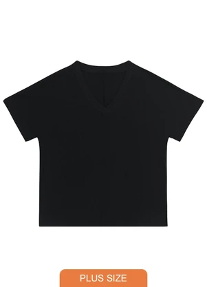 Malwee - Blusa Decote V Canelada Plus Preto - MALWEE