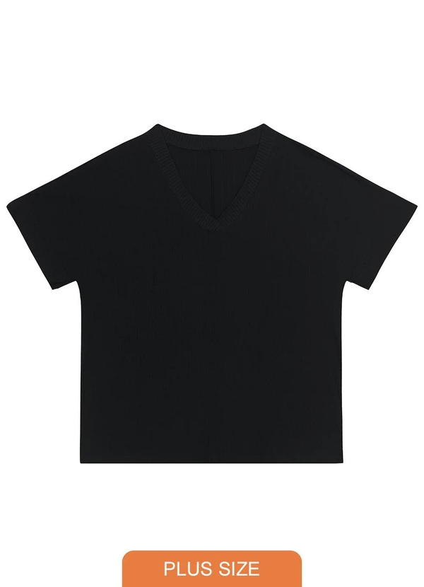 Malwee - Blusa Decote V Canelada Plus Preto