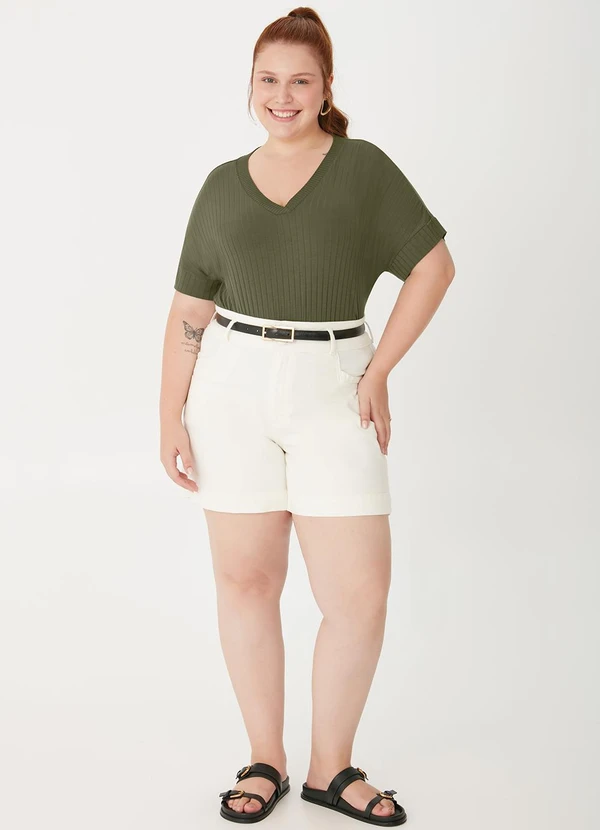 Malwee - Blusa Decote V Canelada Plus Verde Militar 2