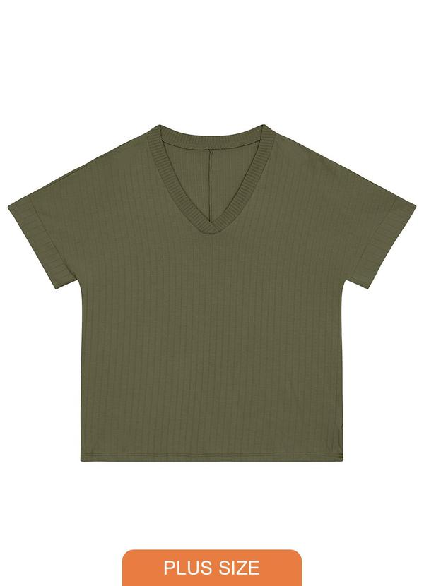 Malwee - Blusa Decote V Canelada Plus Verde Militar 3