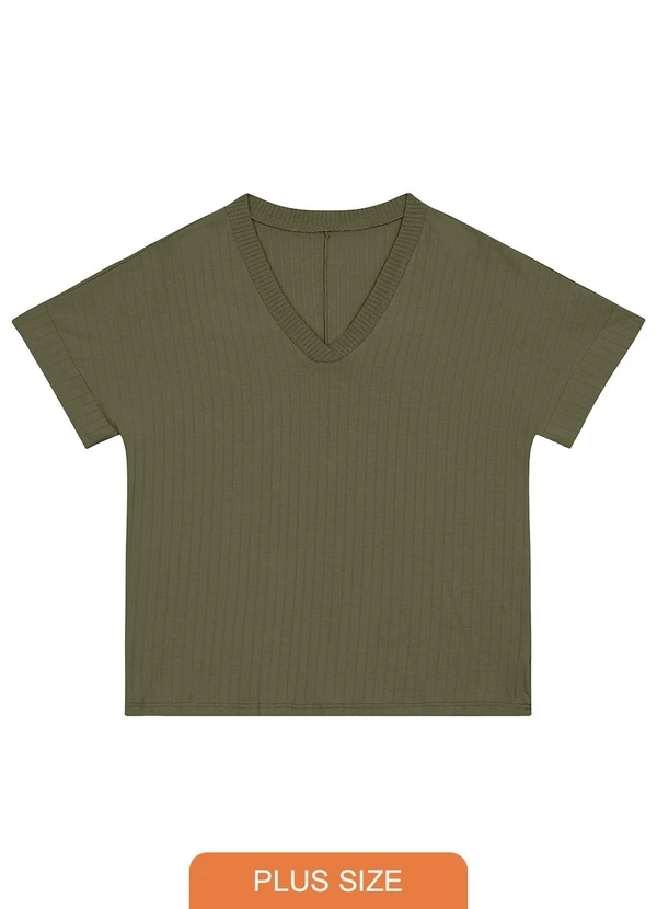 Malwee - Blusa Decote V Canelada Plus Verde Militar 3