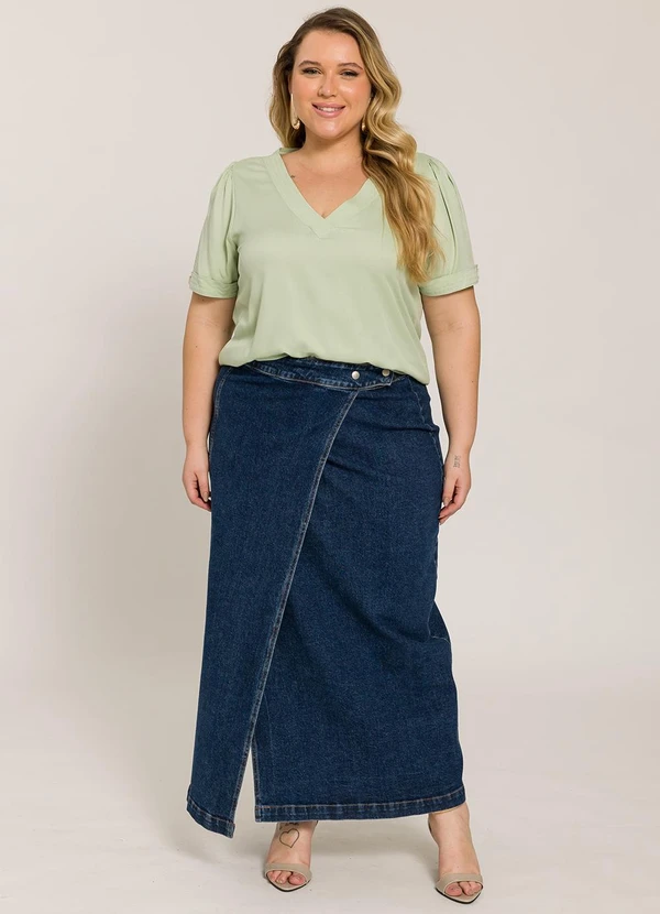 Lisamour - Blusa Decote V com Detalhe nas Mangas Verde 2