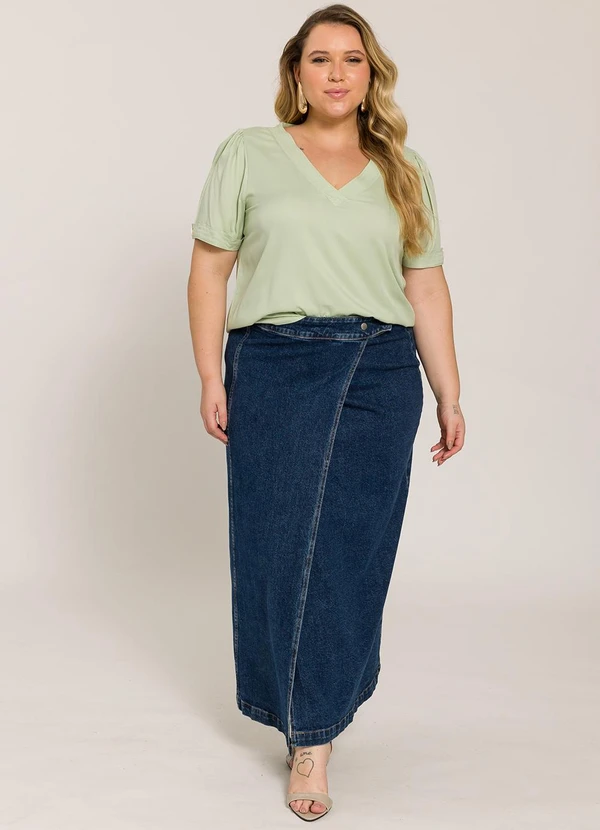 Lisamour - Blusa Decote V com Detalhe nas Mangas Verde 5