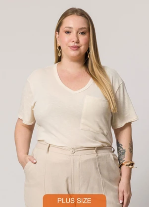 Lisamour - Blusa Decote V de Manga Curta Bege - LISAMOUR