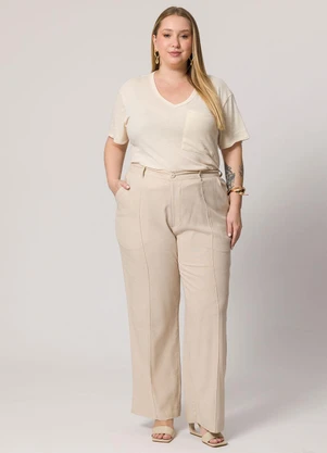 Lisamour - Blusa Decote V de Manga Curta Bege - LISAMOUR