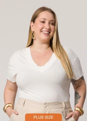 Lisamour - Blusa Decote V de Manga Curta Branco - LISAMOUR