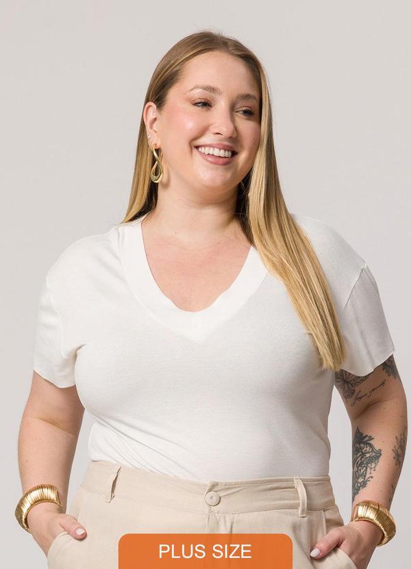Lisamour - Blusa Decote V de Manga Curta Branco