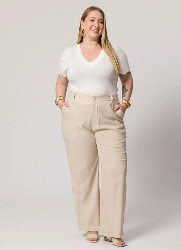 Lisamour - Blusa Decote V de Manga Curta Branco 2